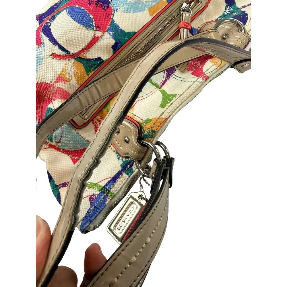 Coach Poppy Graffiti Signature C Canvas Shoulder Bag Multicolor Coral Trim
